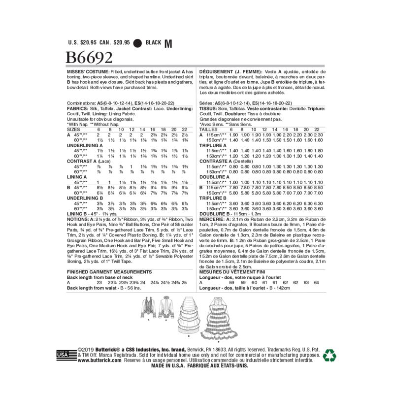 Patron Butterick 6692/A5 - Déguisement
