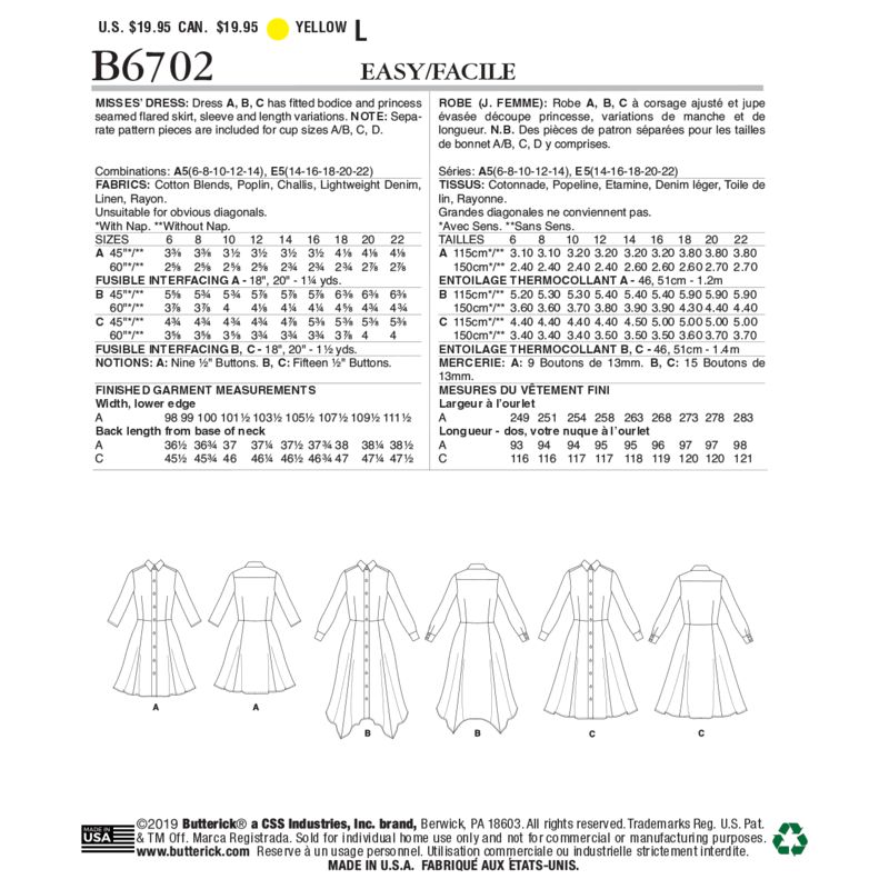Patron Butterick 6702/A5 - Robe