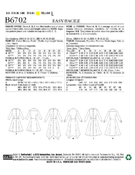 Patron Butterick 6702/A5 - Robe