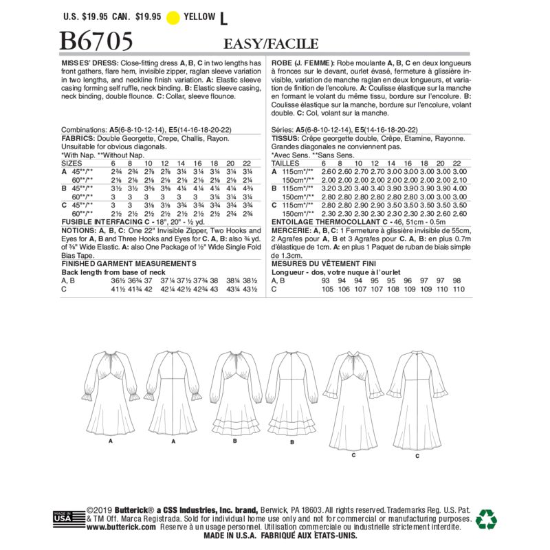 Patron Butterick 6705/A5 - Robe