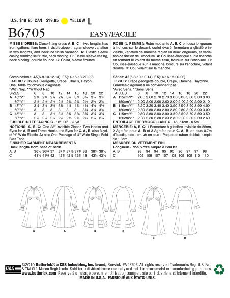 Patron Butterick 6705/A5 - Robe