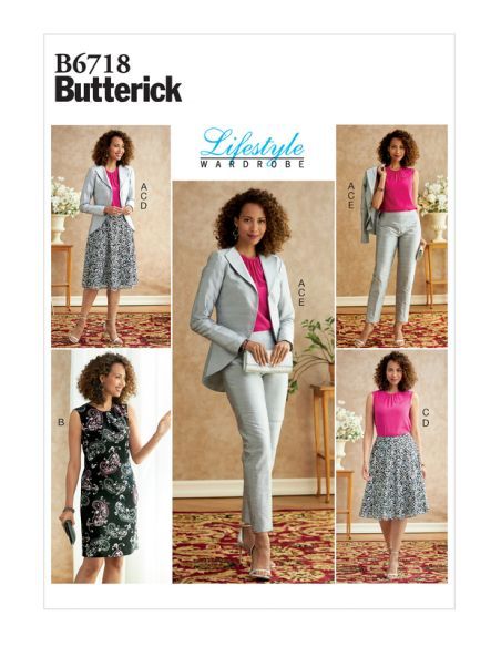 Patron Butterick 6718/A5 - Veste, robe, haut, jupe et pantalon