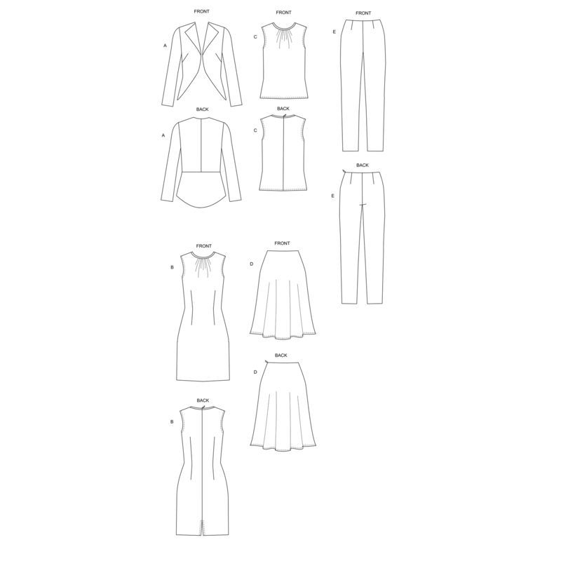 Patron Butterick 6718/A5 - Veste, robe, haut, jupe et pantalon