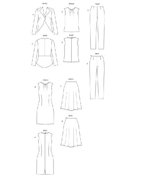 Patron Butterick 6718/A5 - Veste, robe, haut, jupe et pantalon