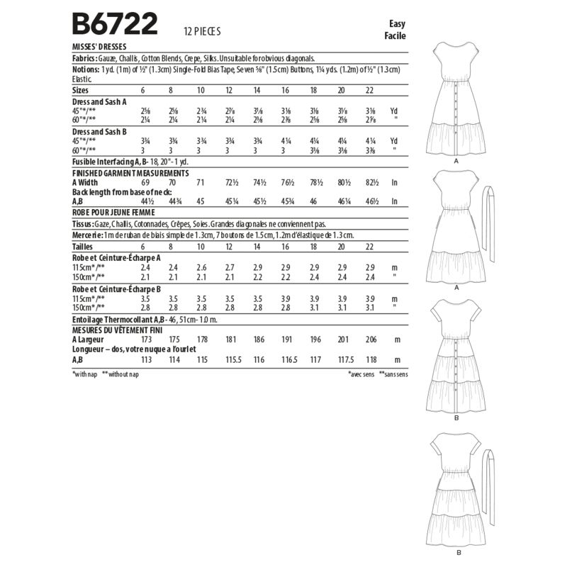 Patron Butterick 6722/A5 - Robe