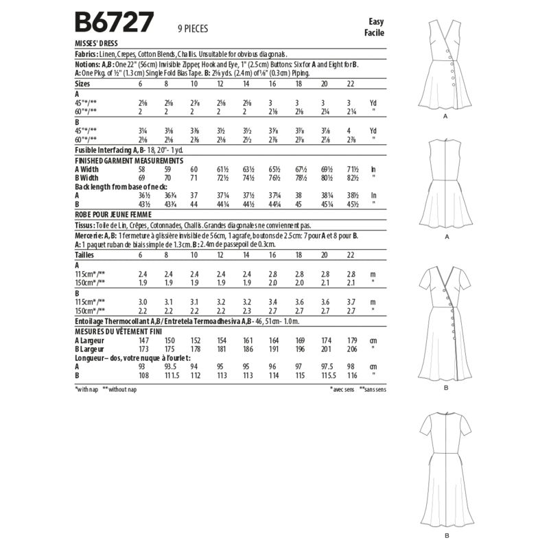 Patron Butterick 6727/A5 - Robe