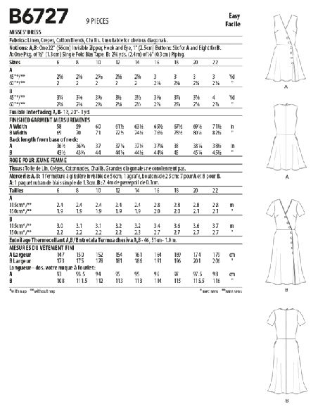 Patron Butterick 6727/A5 - Robe