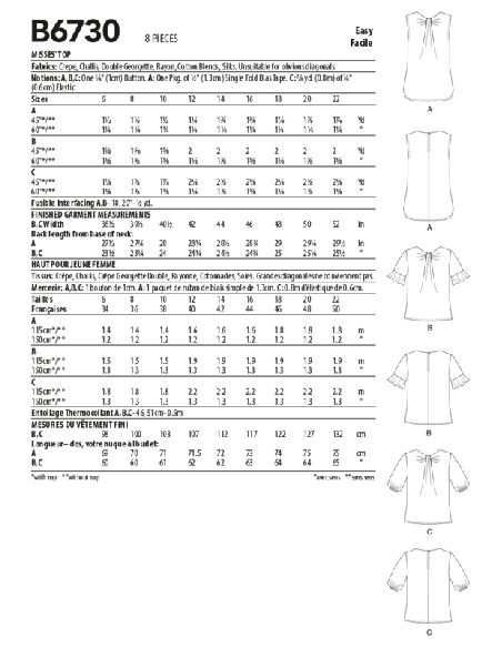 Patron Butterick 6730/A5 - Haut