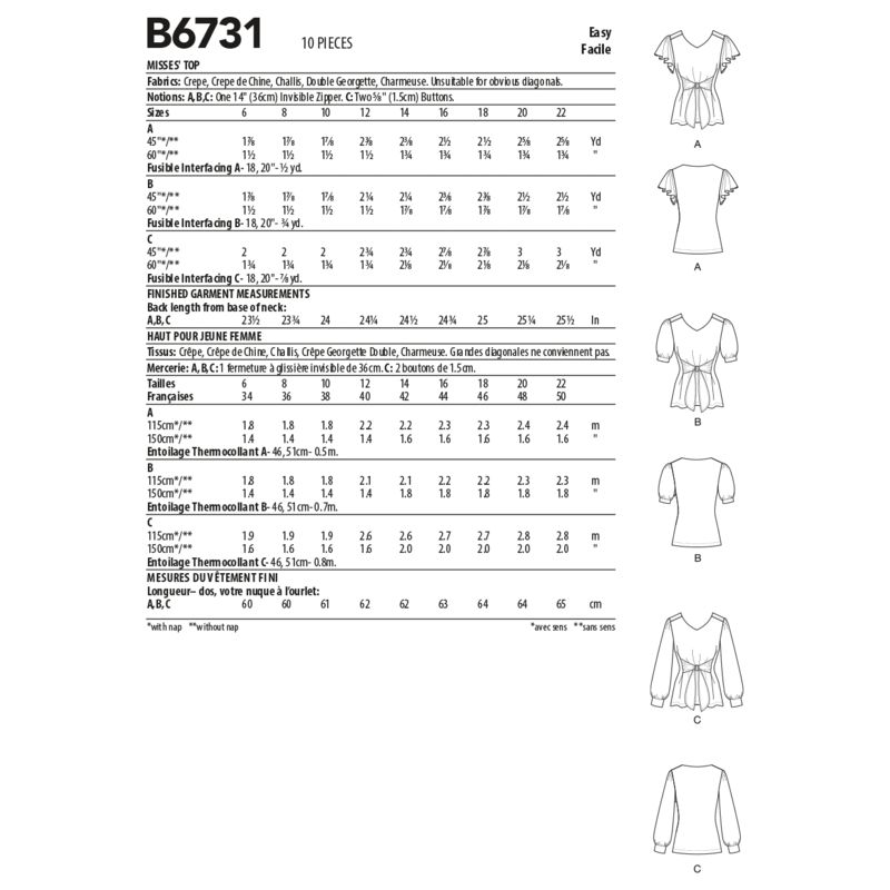 Patron Butterick 6731/A5 - Haut