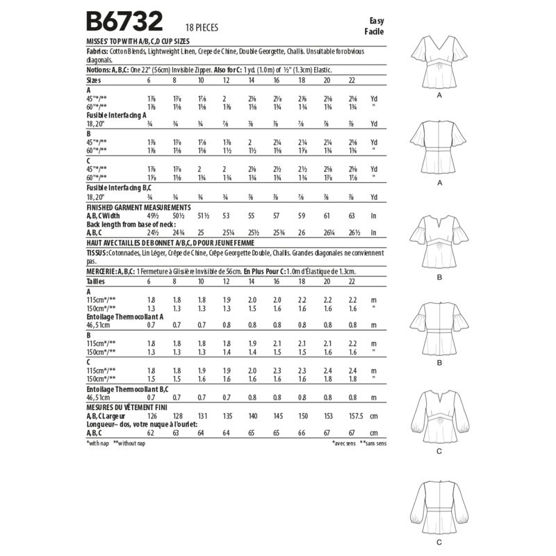 Patron Butterick 6732/A5 - Haut
