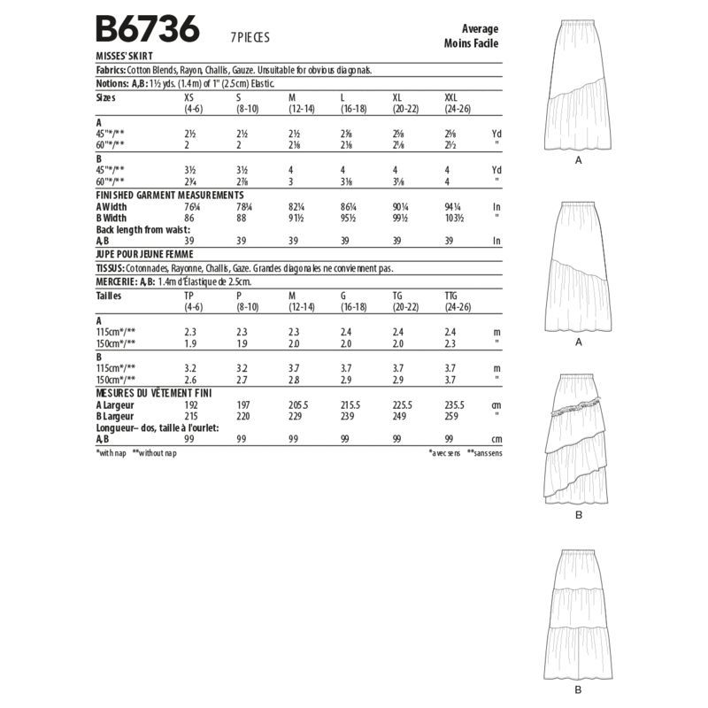 Patron Butterick 6736/Y - Jupe
