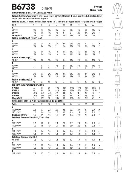 Patron Butterick 6738/A5 - Veste, robe, haut, jupe et pantalon