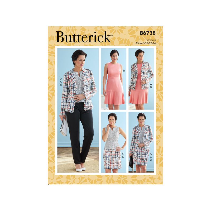 Patron Butterick 6738/A5 - Veste, robe, haut, jupe et pantalon