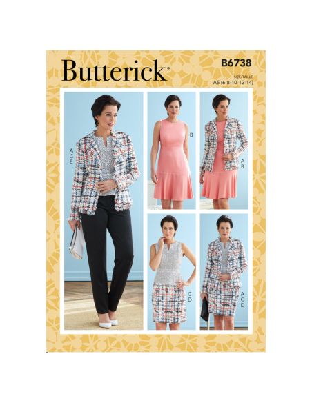 Patron Butterick 6738/A5 - Veste, robe, haut, jupe et pantalon