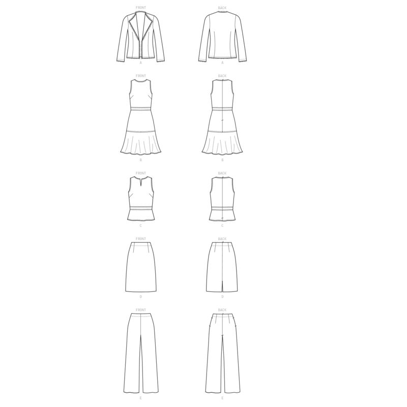 Patron Butterick 6738/A5 - Veste, robe, haut, jupe et pantalon