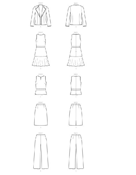Patron Butterick 6738/A5 - Veste, robe, haut, jupe et pantalon