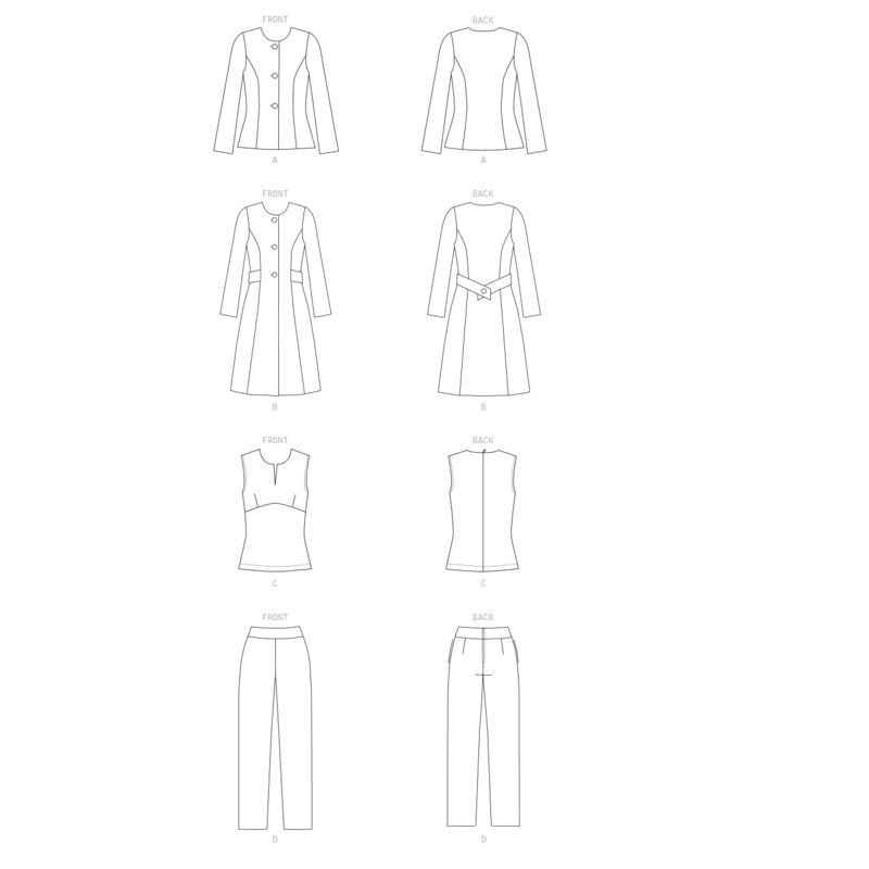 Patron Butterick 6740/B5 - Veste, manteau, haut et pantalon