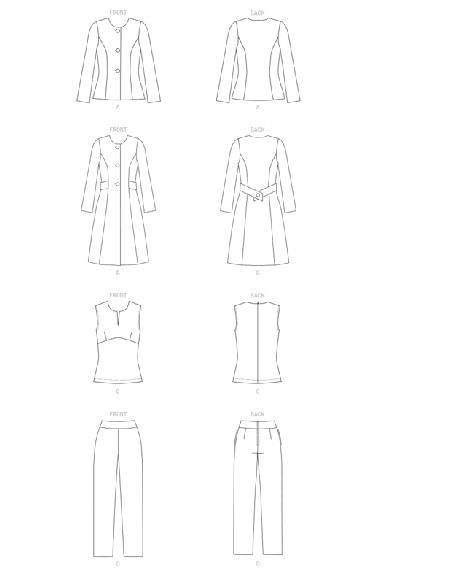 Patron Butterick 6740/B5 - Veste, manteau, haut et pantalon