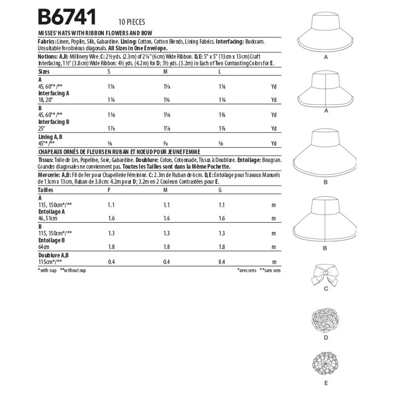 Patron Butterick 6741/A - Chapeau