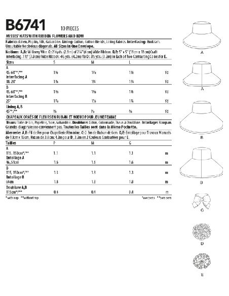 Patron Butterick 6741/A - Chapeau