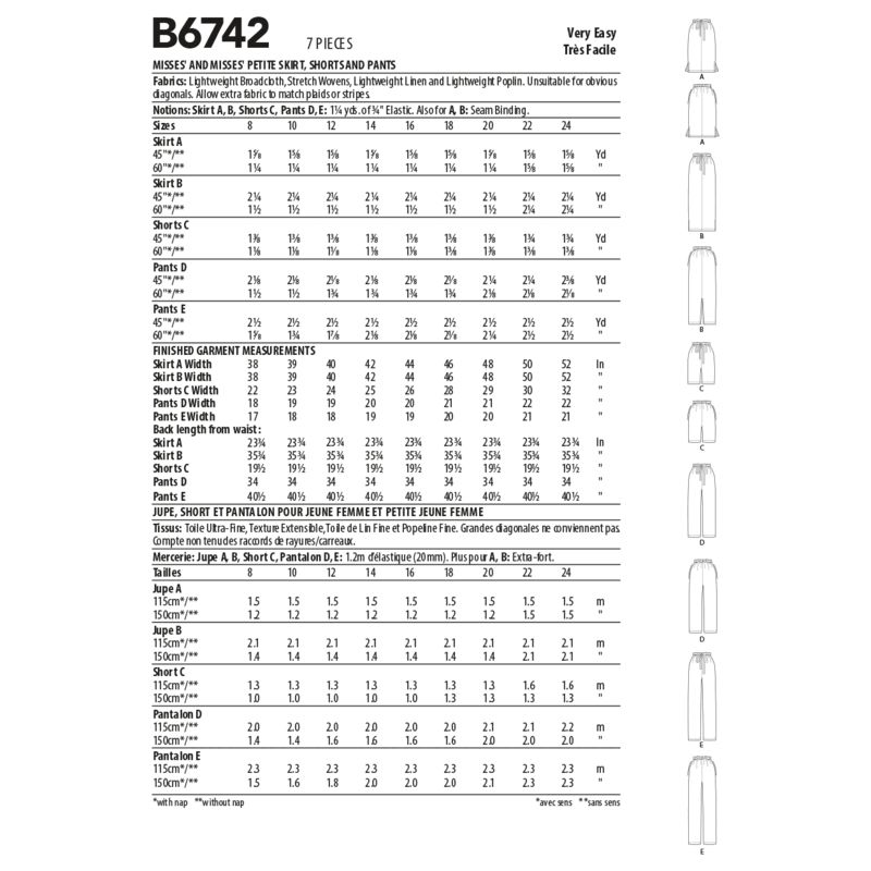 Patron Butterick 6742/B5 - Jupe et pantalon