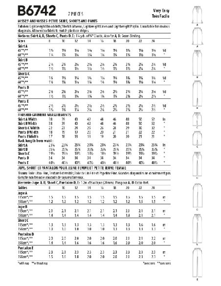 Patron Butterick 6742/B5 - Jupe et pantalon