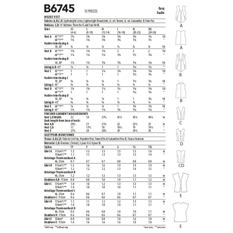 Patron Butterick 6745/Y - Veste