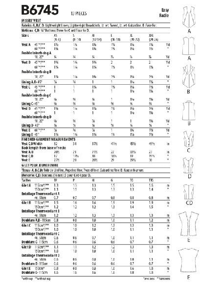 Patron Butterick 6745/Y - Veste