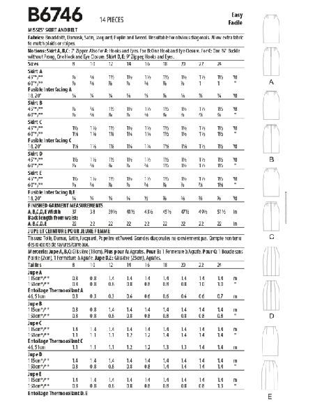 Patron Butterick 6746/BB - Jupe et ceinture