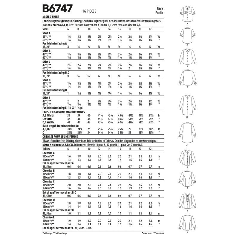 Patron Butterick 6747/AA - Haut