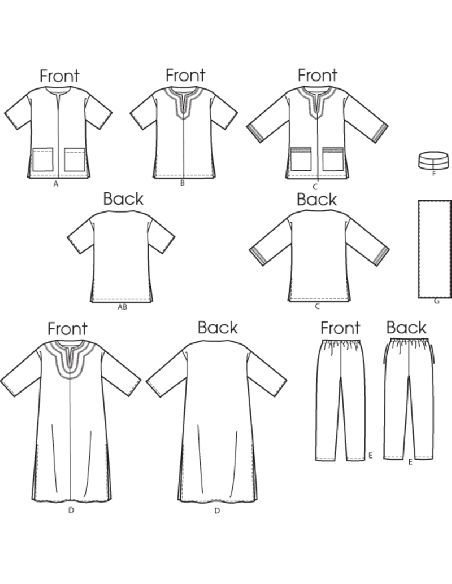 Patron Butterick 6748/XM - Tunique, caftan, pantalon, chapeau et bandeau