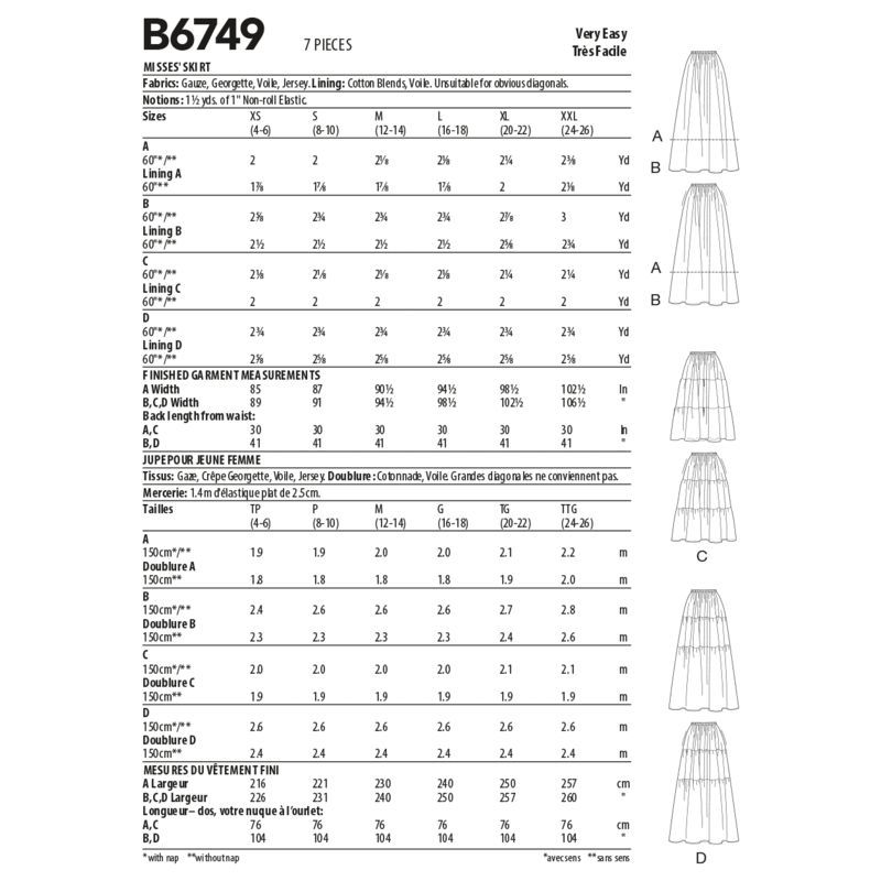 Patron Butterick 6749/Y - Jupe