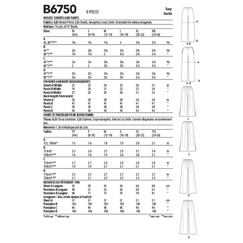 Patron Butterick 6750/Y - Pantalon