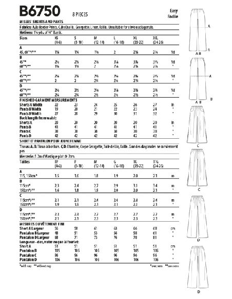 Patron Butterick 6750/Y - Pantalon
