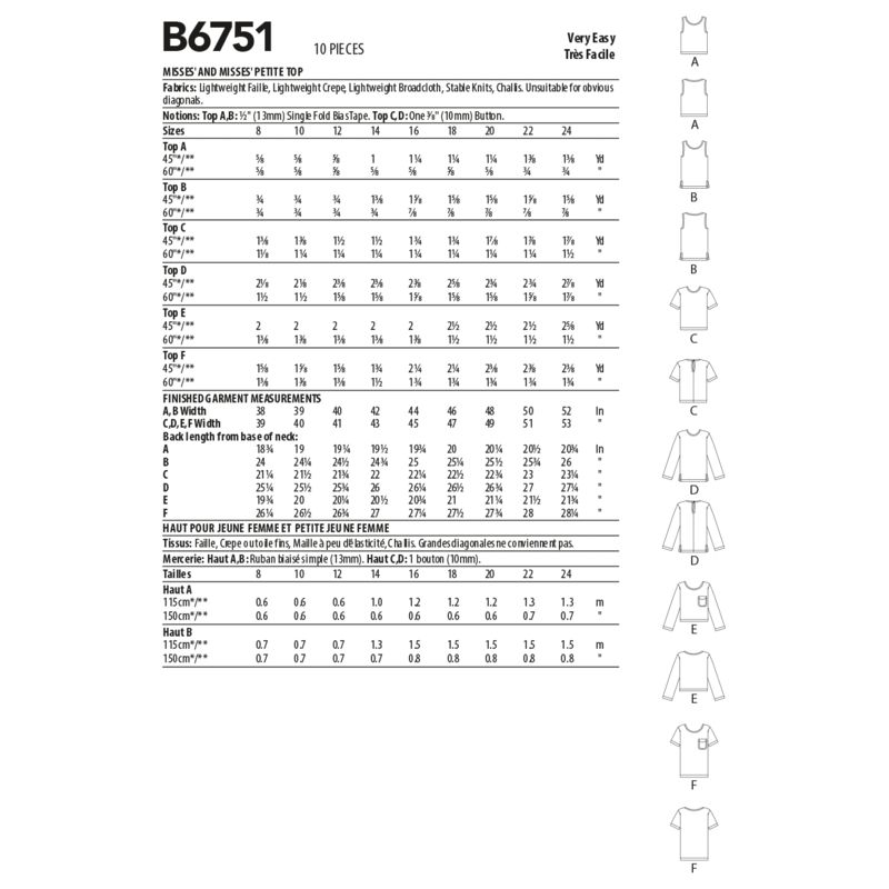Patron Butterick 6751/B5 - Haut