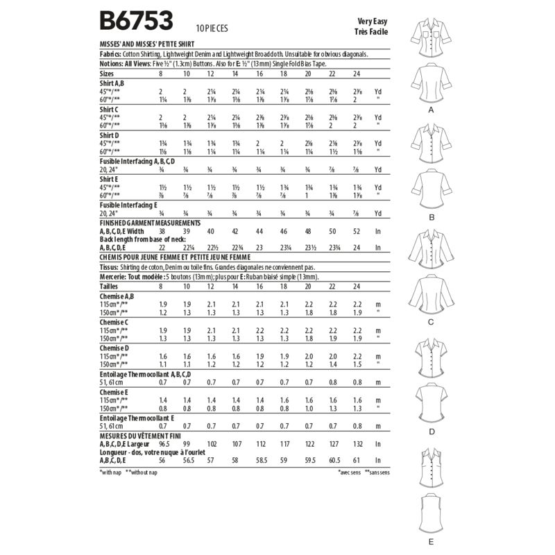 Patron Butterick 6753/B5 - Haut