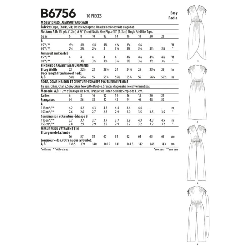 Patron Butterick 6756/A5 - Combinaison