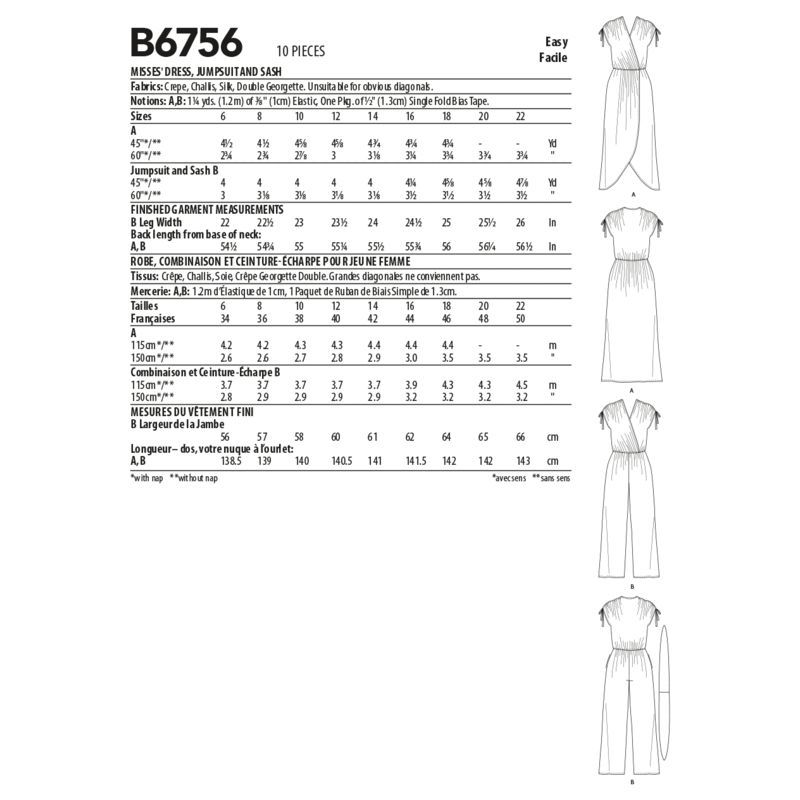 Patron Butterick 6756/A5 - Combinaison