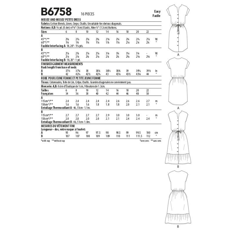 Patron Butterick 6758/A5 - Robe