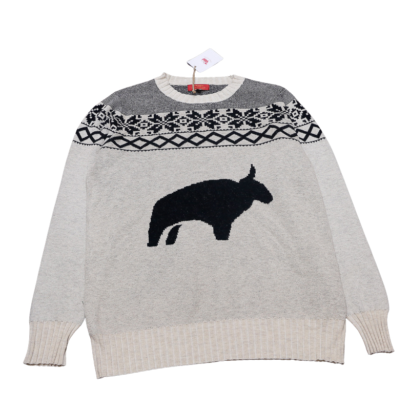 Pull 100% Yak - Beige fantaisie noir (Taille L)