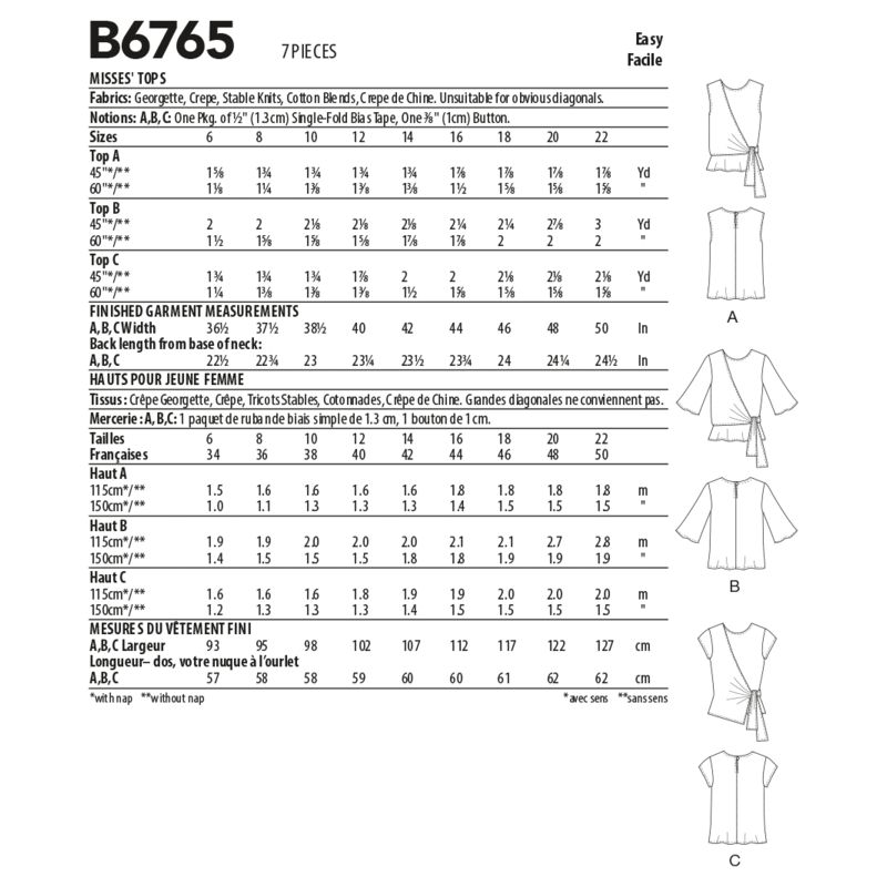 Patron Butterick 6765/A5 - Haut
