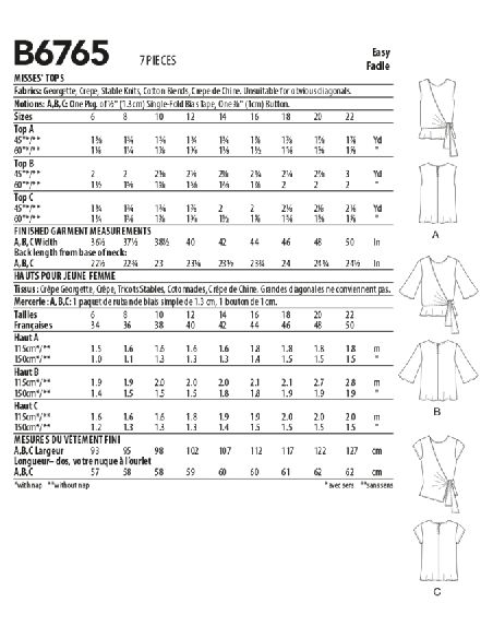 Patron Butterick 6765/A5 - Haut