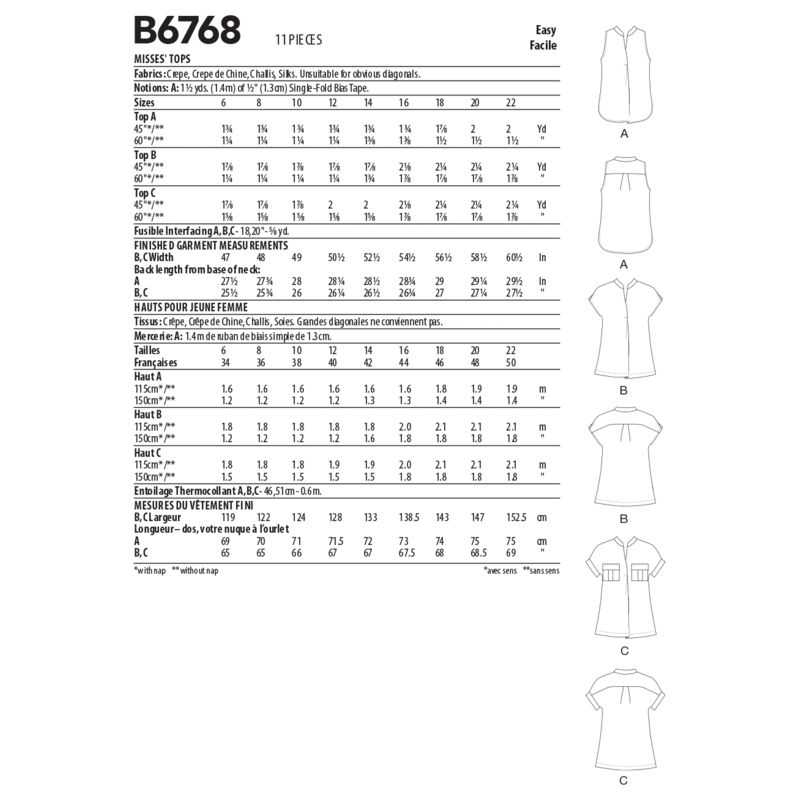Patron Butterick 6768/A5 - Haut