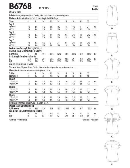 Patron Butterick 6768/A5 - Haut