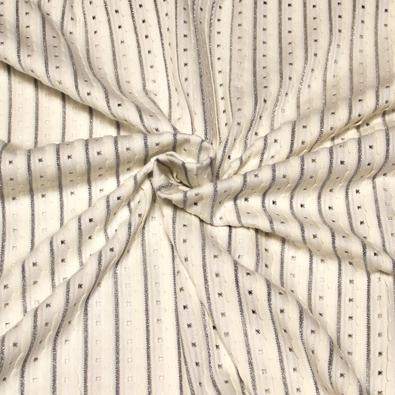 Jersey ajouré - Écru dentelé liseré argent