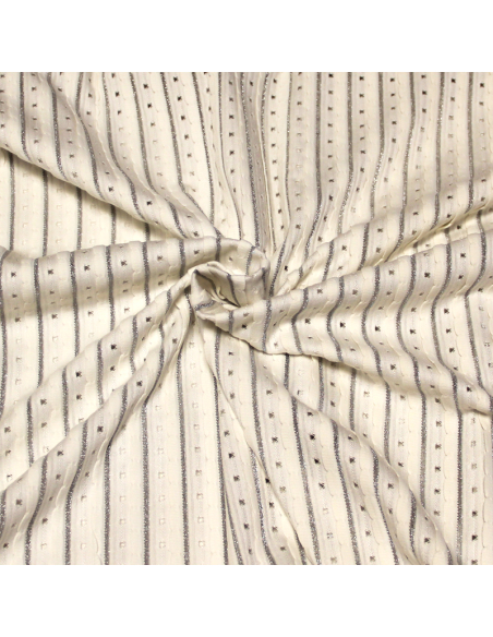 Jersey ajouré - Écru dentelé liseré argent