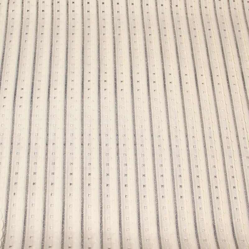 Jersey ajouré - Écru dentelé liseré argent