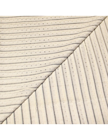 Jersey ajouré - Écru dentelé liseré argent