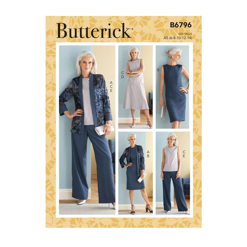 Butterick 6796/A5 - Veste, robe, jupe et pantalon