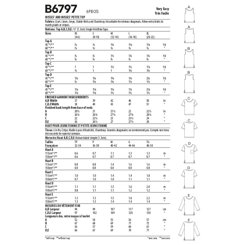 Patron Butterick 6797/A - Haut